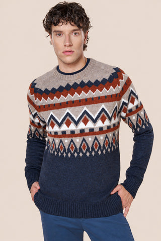 Maglia Uomo Girocollo con Fantasia Geometrica|Colore:Notte