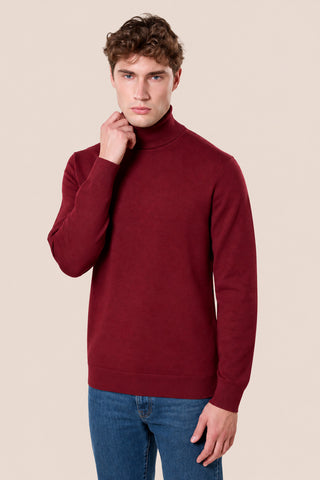 Maglia Uomo Dolcevita con Collo Alto a Coste|Colore:Bordeaux
