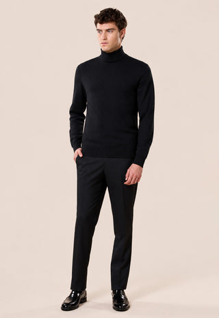 Maglia Uomo Dolcevita con Collo Alto a Coste|Colore:Nero
