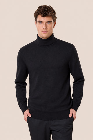Maglia Uomo Dolcevita con Collo Alto a Coste|Colore:Nero