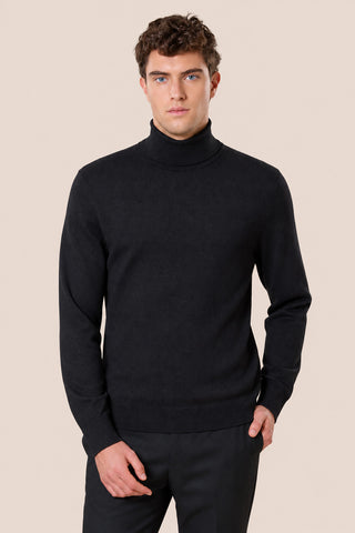 Maglia Uomo Dolcevita con Collo Alto a Coste|Colore:Nero