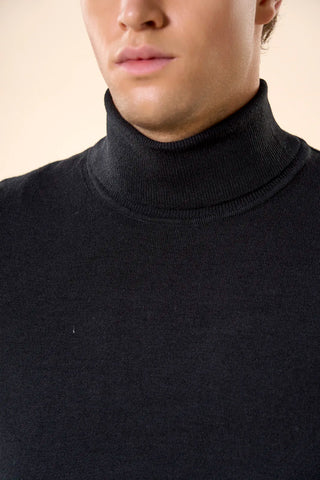 Maglia Uomo Dolcevita con Collo Alto a Coste|Colore:Nero