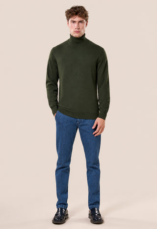 Maglia Uomo Dolcevita con Collo Alto a Coste|Colore:Verde