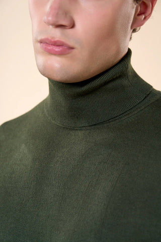 Maglia Uomo Dolcevita con Collo Alto a Coste|Colore:Verde