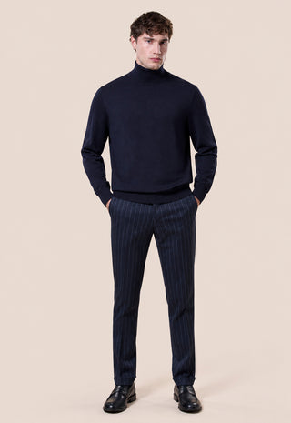 Maglia Uomo Dolcevita con Collo Alto a Coste|Colore:Blu navy