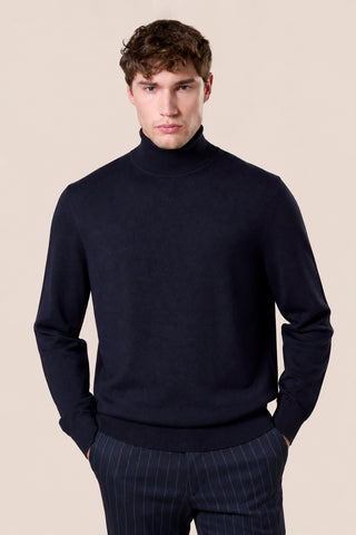 Maglia Uomo Dolcevita con Collo Alto a Coste|Colore:Blu navy