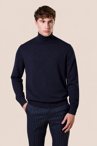 Maglia Uomo Dolcevita con Collo Alto a Coste|Colore:Blu navy