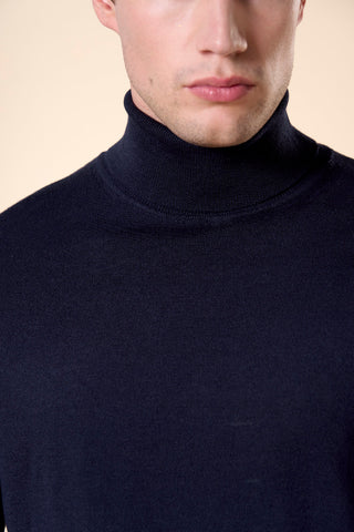 Maglia Uomo Dolcevita con Collo Alto a Coste|Colore:Blu navy