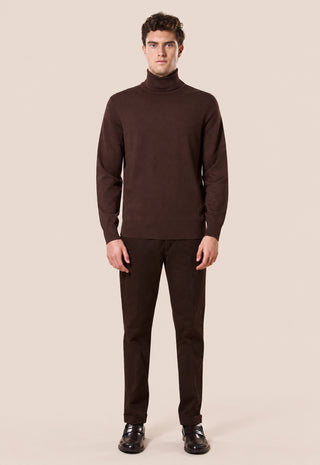 Maglia Uomo Dolcevita con Collo Alto a Coste|Colore:Brown