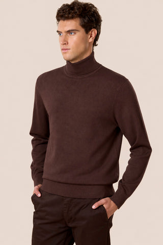 Maglia Uomo Dolcevita con Collo Alto a Coste|Colore:Brown