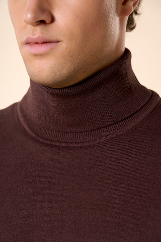 Maglia Uomo Dolcevita con Collo Alto a Coste|Colore:Brown