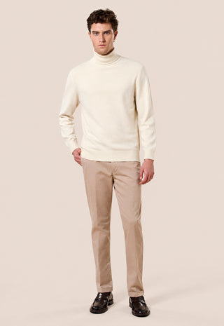 Maglia Uomo Dolcevita con Collo Alto a Coste|Colore:Panna