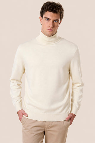 Maglia Uomo Dolcevita con Collo Alto a Coste|Colore:Panna