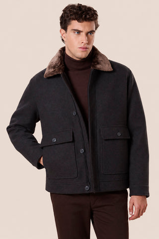 Bomber Uomo Corto Collo Morbido e Tasche Applicate|Colore:Antracite
