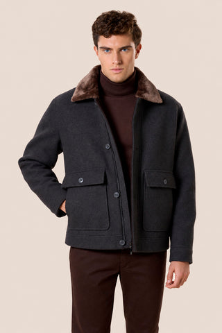 Bomber Uomo Corto Collo Morbido e Tasche Applicate|Colore:Antracite