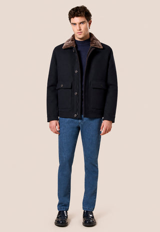 Bomber Uomo Corto Collo Morbido e Tasche Applicate|Colore:Blu