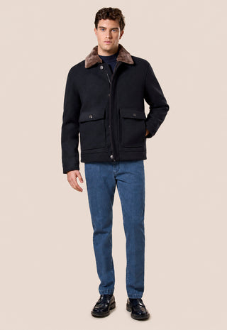 Bomber Uomo Corto Collo Morbido e Tasche Applicate|Colore:Blu