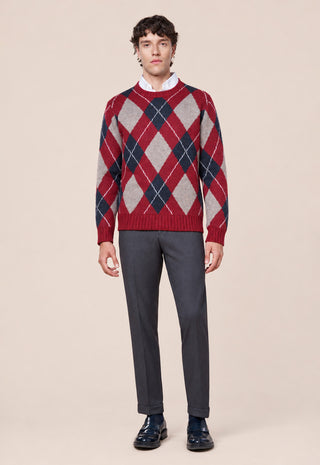 Maglia Uomo Girocollo con Motivo Argyle|Colore:Bordeaux