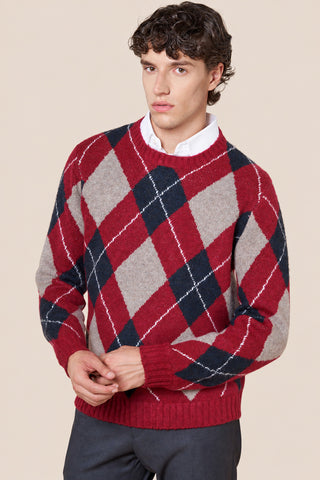 Maglia Uomo Girocollo con Motivo Argyle|Colore:Bordeaux