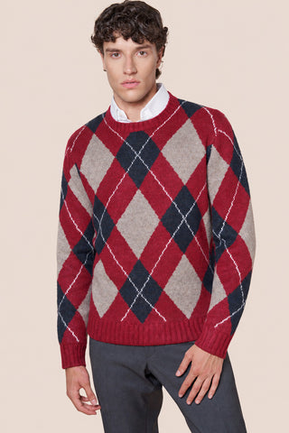 Maglia Uomo Girocollo con Motivo Argyle|Colore:Bordeaux