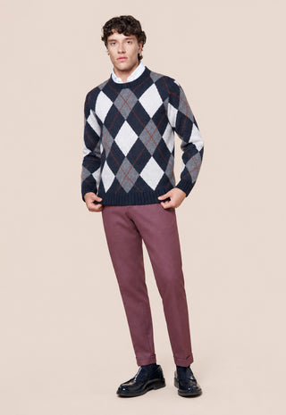Maglia Uomo Girocollo con Motivo Argyle|Colore:Notte