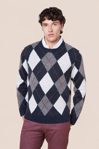 Maglia Uomo Girocollo con Motivo Argyle|Colore:Notte