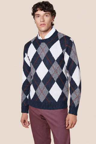 Maglia Uomo Girocollo con Motivo Argyle|Colore:Notte