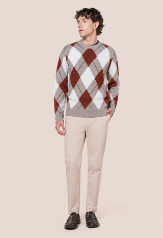 Maglia Uomo Girocollo con Motivo Argyle|Colore:Toupe
