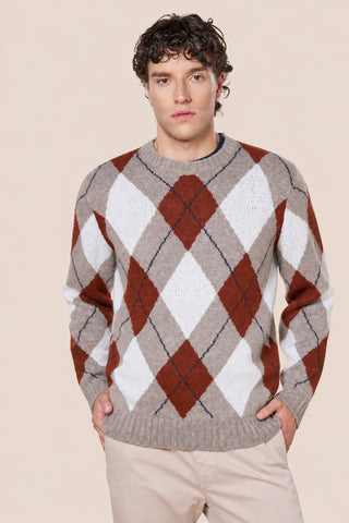 Maglia Uomo Girocollo con Motivo Argyle|Colore:Toupe