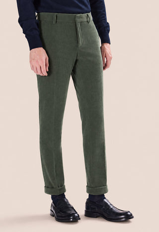 Pantalone Uomo in Velluto a Coste Linea Affusolata|Colore:Militare