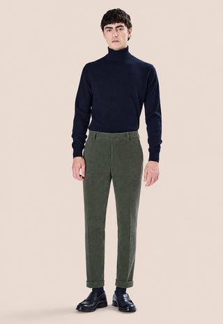Pantalone Uomo in Velluto a Coste Linea Affusolata|Colore:Militare