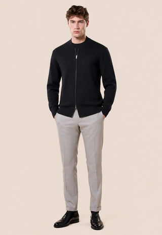 Maglia Uomo con Zip Integrale e Collo Bomber|Colore:Black