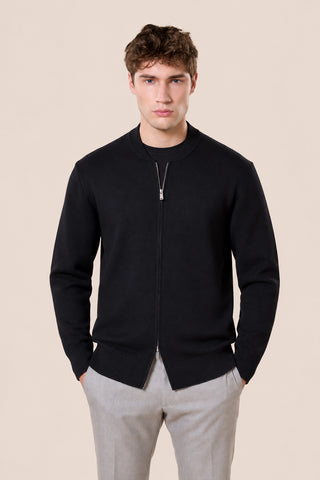 Maglia Uomo con Zip Integrale e Collo Bomber|Colore:Black