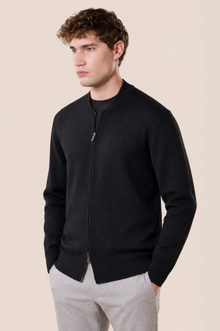 Maglia Uomo con Zip Integrale e Collo Bomber|Colore:Black