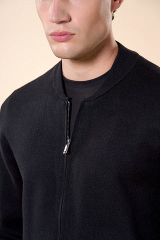 Maglia Uomo con Zip Integrale e Collo Bomber|Colore:Black