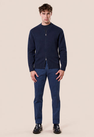 Maglia Uomo con Zip Integrale e Collo Bomber|Colore:Blu