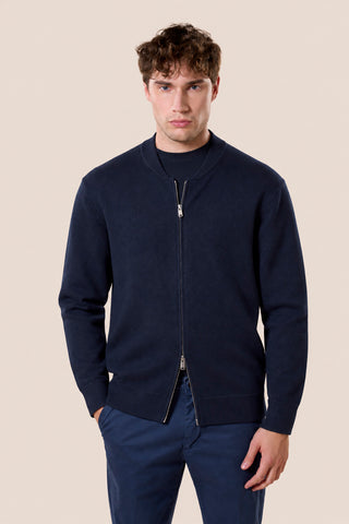 Maglia Uomo con Zip Integrale e Collo Bomber|Colore:Blu