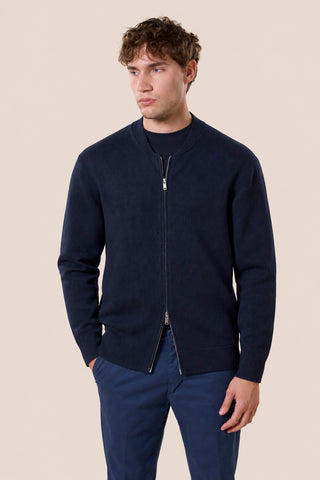 Maglia Uomo con Zip Integrale e Collo Bomber|Colore:Blu