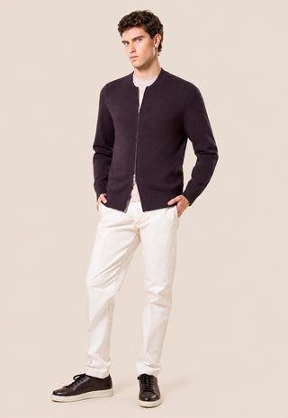 Maglia Uomo con Zip Integrale e Collo Bomber|Colore:Marrone