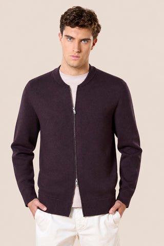 Maglia Uomo con Zip Integrale e Collo Bomber|Colore:Marrone