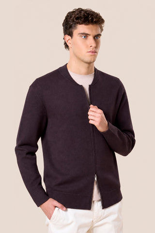 Maglia Uomo con Zip Integrale e Collo Bomber|Colore:Marrone