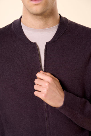 Maglia Uomo con Zip Integrale e Collo Bomber|Colore:Marrone