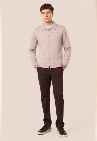 Maglia Uomo con Collo a Camicia e Bottoni|Colore:Beige