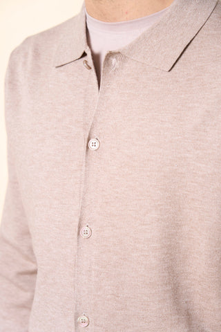 Maglia Uomo con Collo a Camicia e Bottoni|Colore:Beige