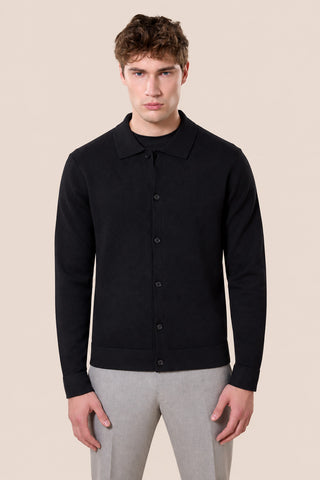 Maglia Uomo con Collo a Camicia e Bottoni|Colore:Black