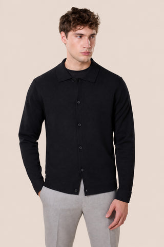Maglia Uomo con Collo a Camicia e Bottoni|Colore:Black
