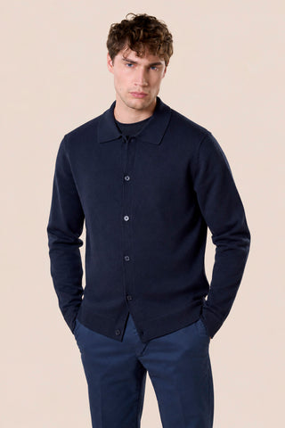 Maglia Uomo con Collo a Camicia e Bottoni|Colore:Blu