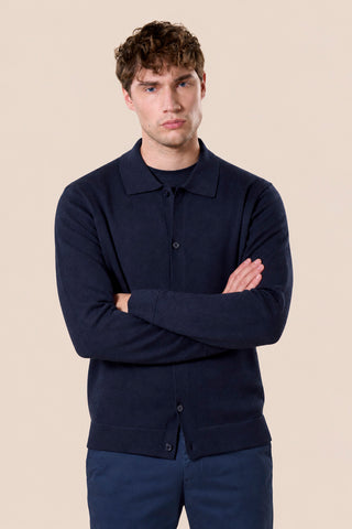 Maglia Uomo con Collo a Camicia e Bottoni|Colore:Blu