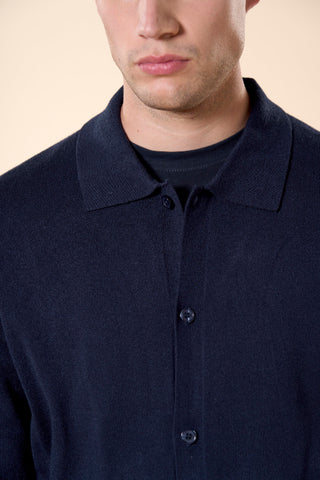 Maglia Uomo con Collo a Camicia e Bottoni|Colore:Blu