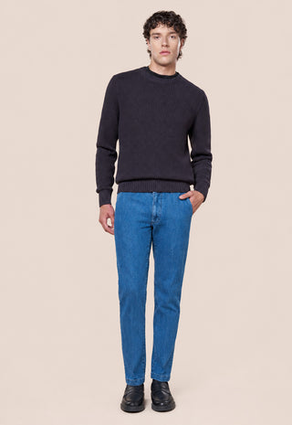 Maglia Uomo Girocollo a Coste Verticali|Colore:Black